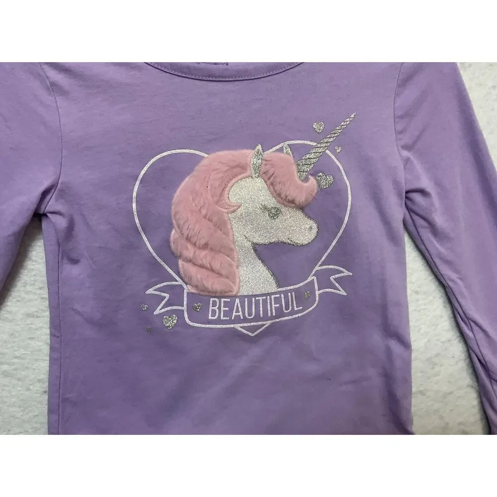 The Children's Place Shirt Girls 4 Purple Beautiful Unicorn Graphic Long Sleeve‎